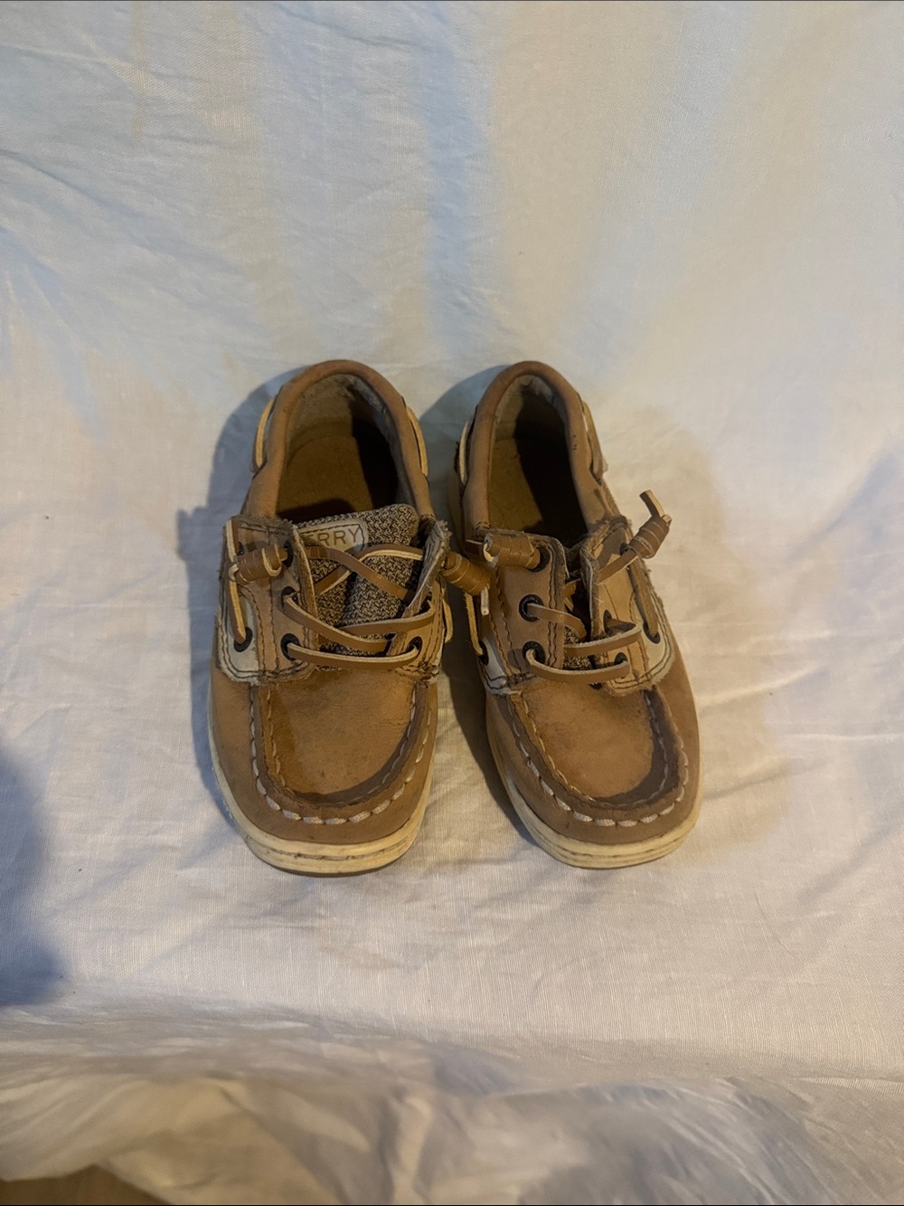 Sperry Tan and Brown Kids Moccasin Boat Shoes